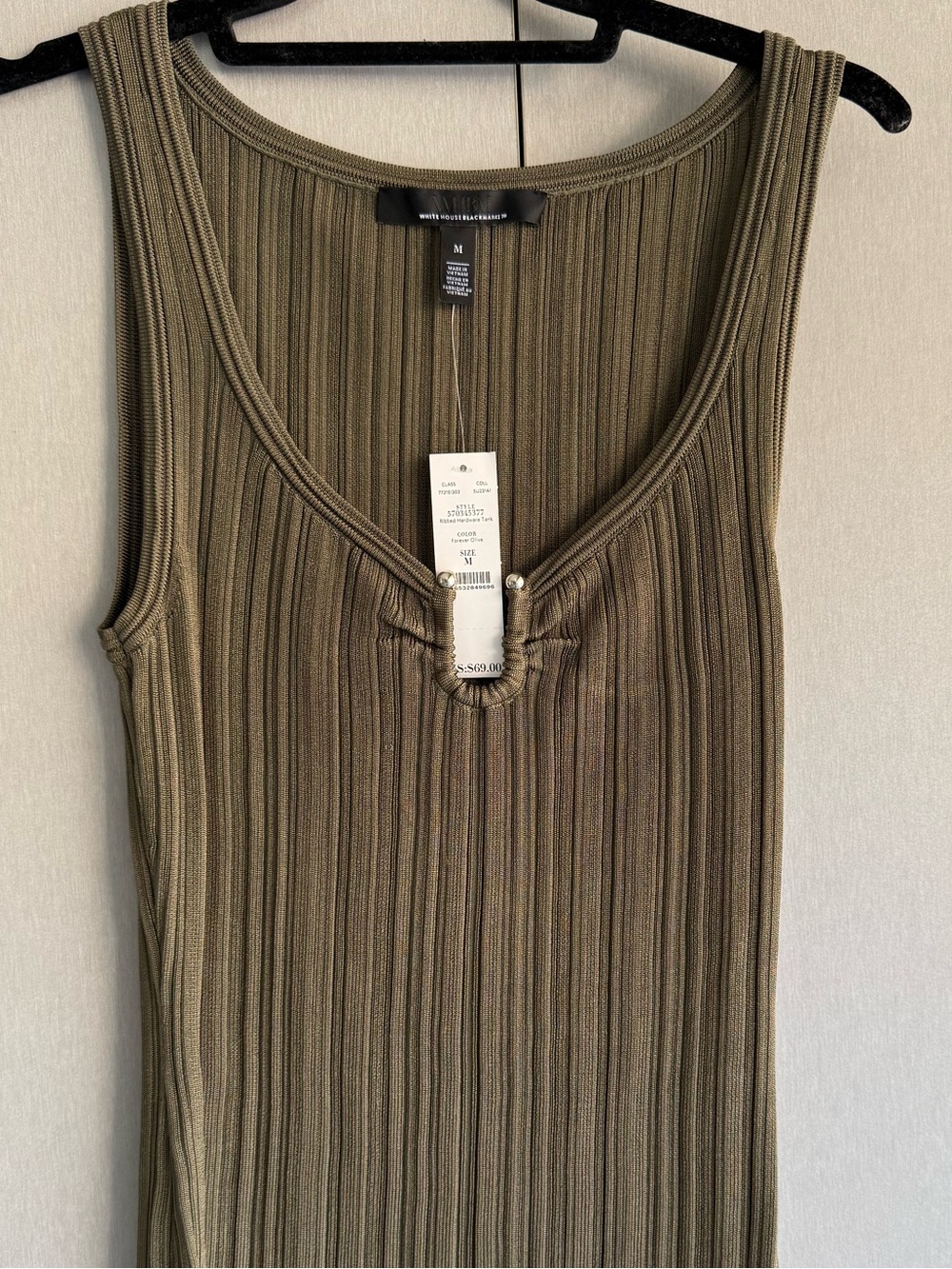 White House Black Market Olive Ribbed Tank with Ring Detail
